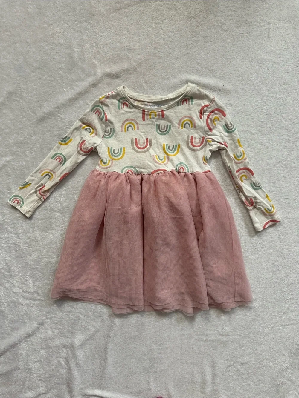 Old Navy Rainbow Long Sleeve Tutu Dress White Pink Toddler Girls Size 3T Tulle